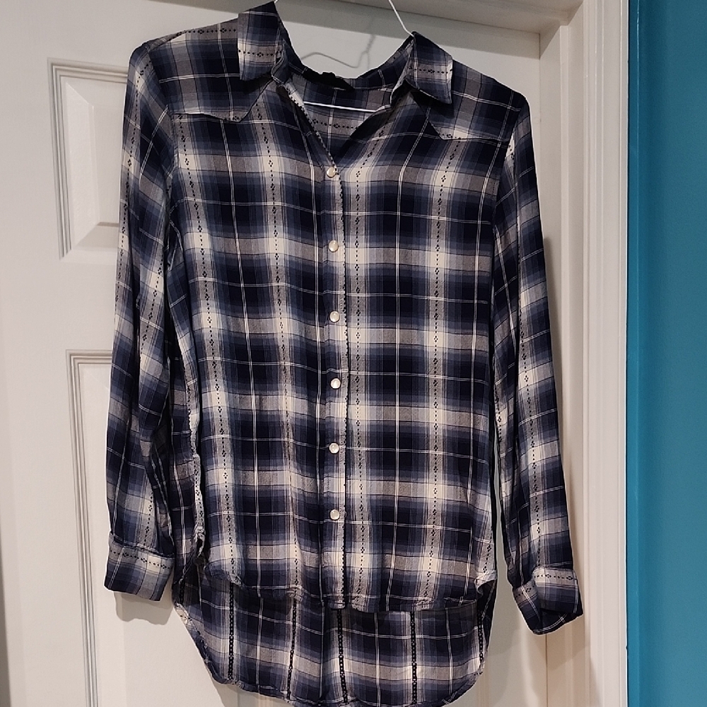 Plaid Button Down Shirt - Blue and White